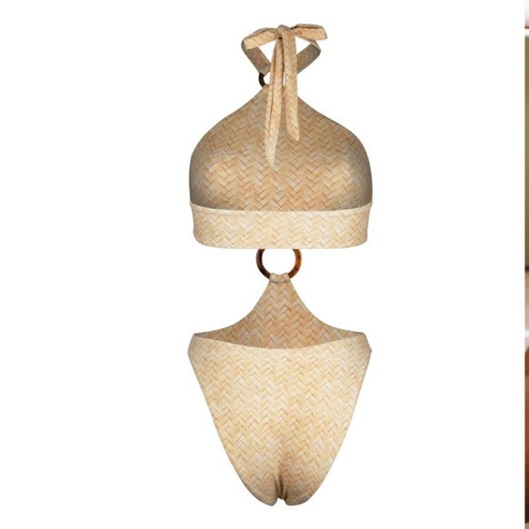 SAME LOS ANGELES Medium Olivia One Piece Swimsuit in Basket Weave Cutout Halter - Picture 2 of 12